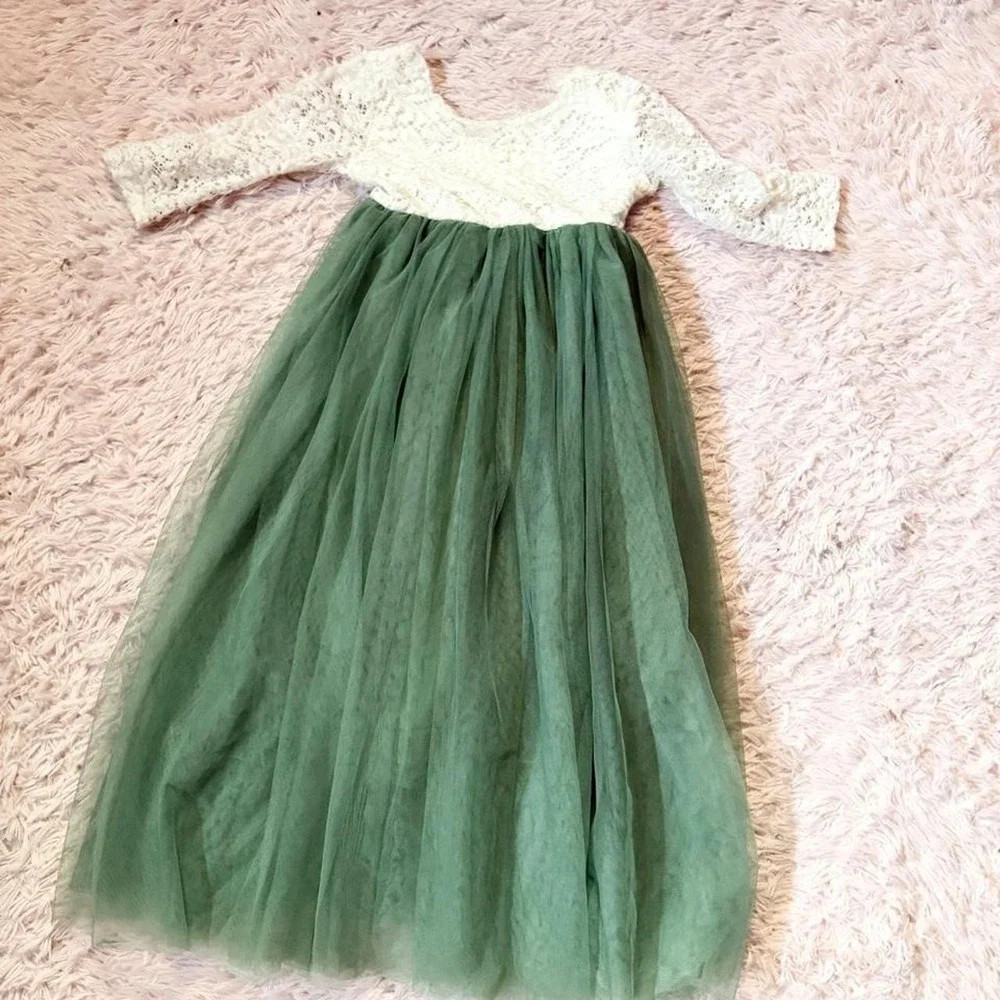Whimsical Fairy Flower Girl Soft Artisan Delicate Forest Core Lace Dress Girls 6